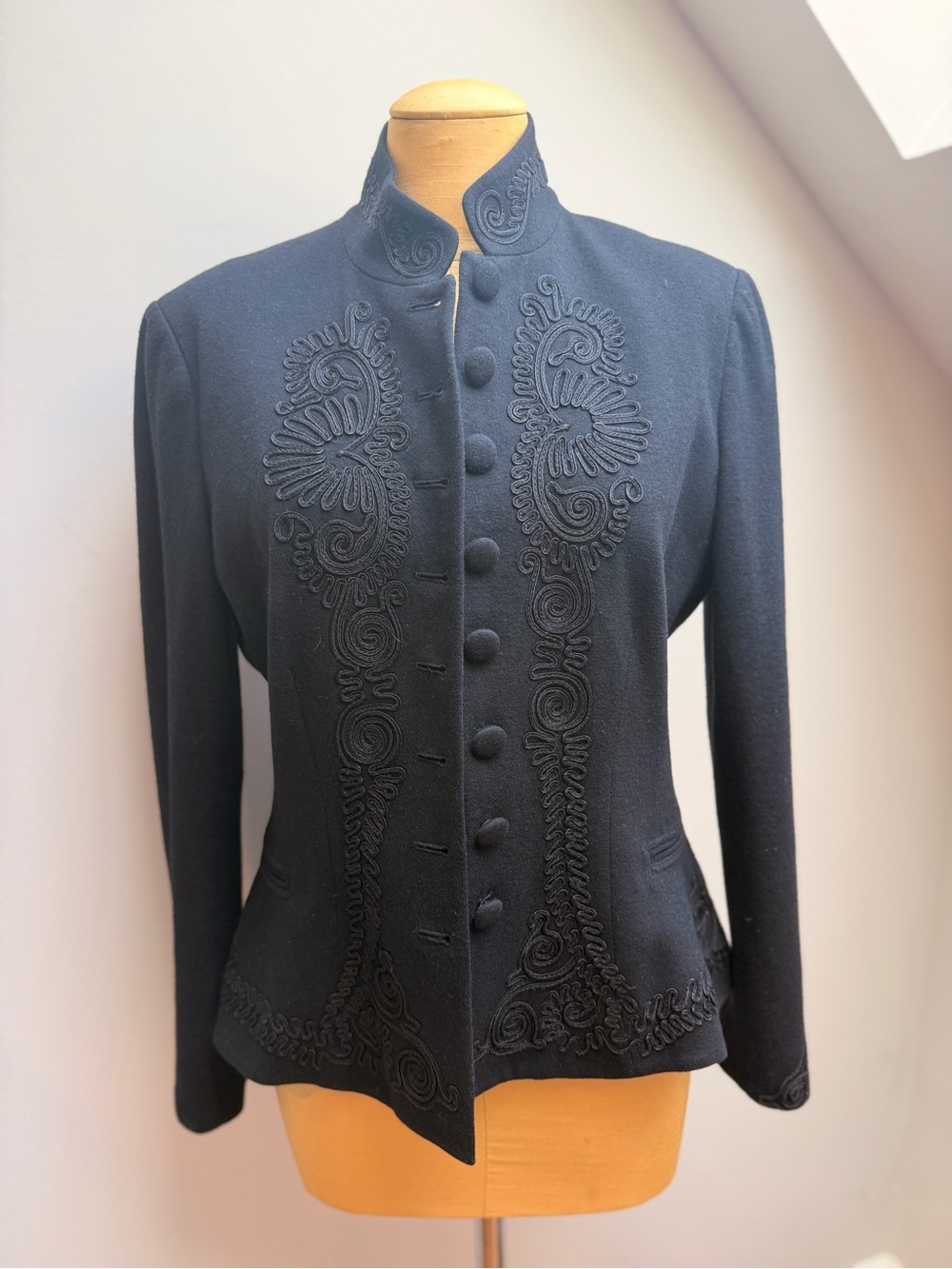 Polo Ralph Lauren Womens Black Embroidered Button-Front Military Style Jacket